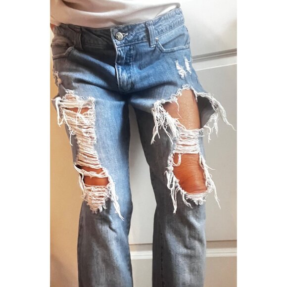 Miley Cyrus Thrashed Distressed Blue Jeans Almost Trashed Womens Size 14 - Picture 2 of 11